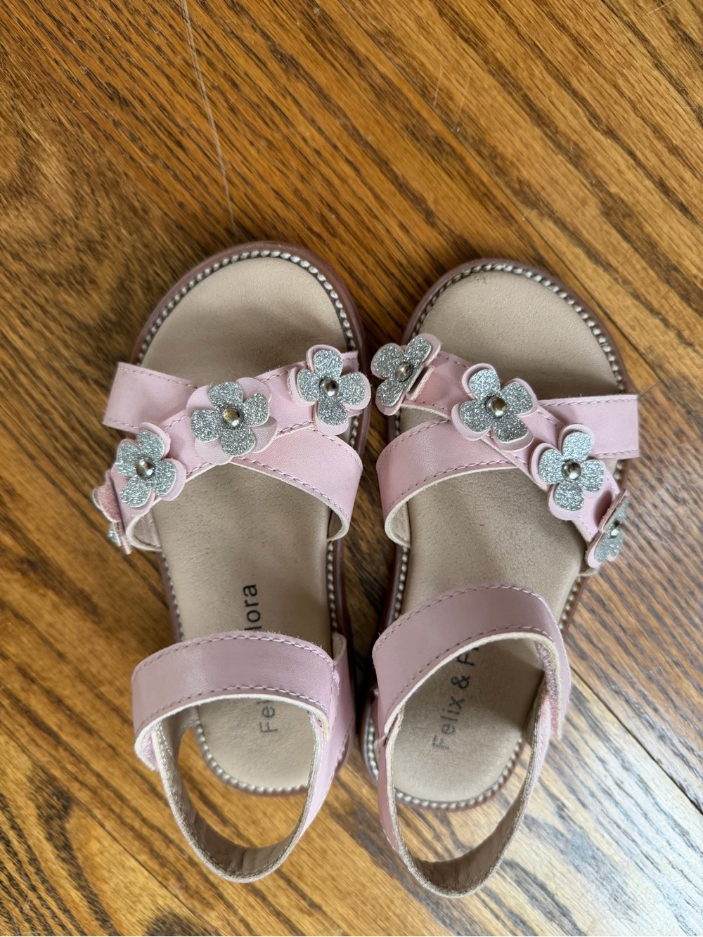 Felix & Flora Little Girls Pink Floral Glitter Strap Sandals
